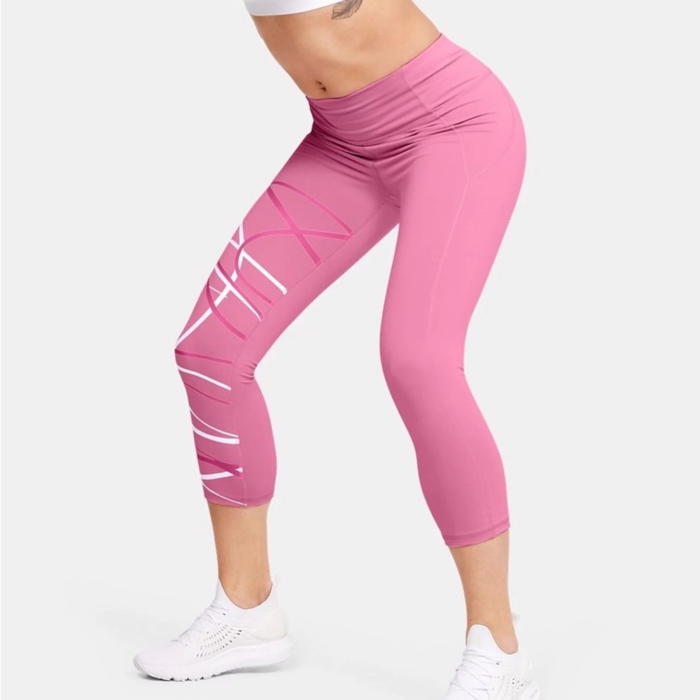 Under Armour Reflect Hi-Rise Crop Pink Abstract Fitted Workout Leggings Sz Med